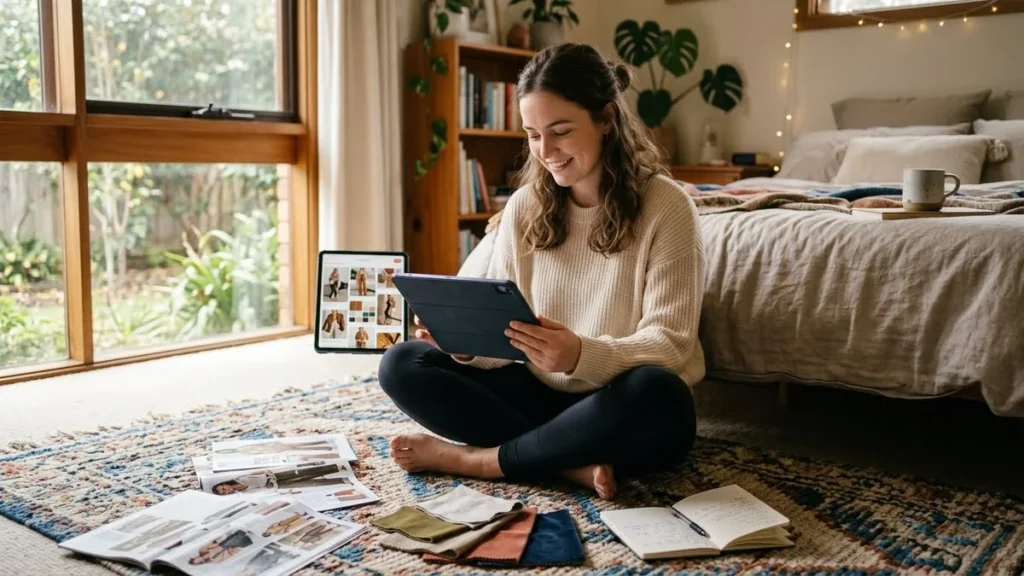 5 dicas de beleza que eu gostaria de ter descoberto antes 2 Dicas de beleza: Jovem descobrindo seu estilo pessoal com inspirações em tablet e recortes ao redor